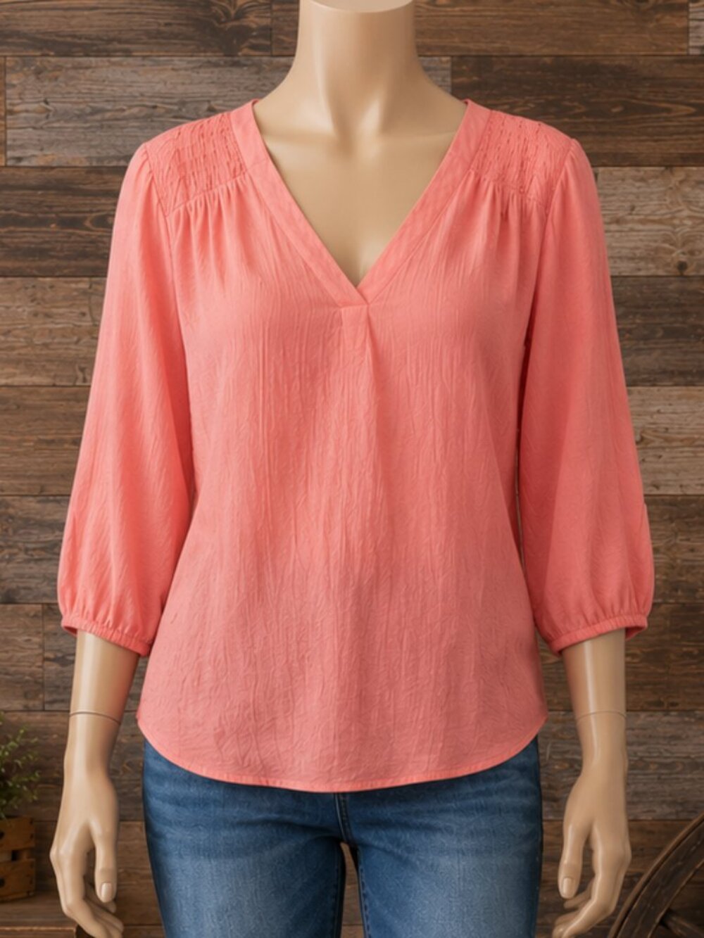 CJ Banks Coral Smocked Shoulder Blouse – Size XL